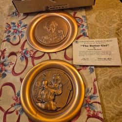 Two norman rockwell, eight inch diameter copper plates