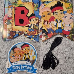 NEW Disney Jake and the Never Land Pirates Birthday Banner and Cake/Cupcake Toppers