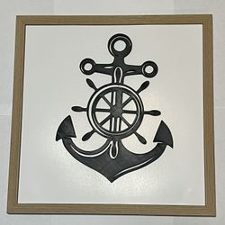 3D Printed Anchor Rudder Pattern Framed Wall Art Home Decor 10x10 Inch