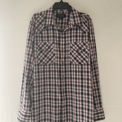 Pendleton High Grade Western Wear Shirt Size Medium Pearl Snap Buttons Red And Black Plaid Like New 