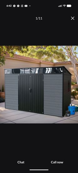 10x7ft Outdoor Resin Garden Shed with Floor and 1 Openable Window, Plastic Patio Outdoor Storage Shed with Lockable Door for Garden Tools, Bicycles, T