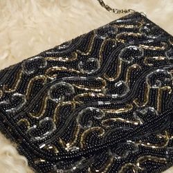 Vintage 1980s Beaded Small Evening Bag Purse