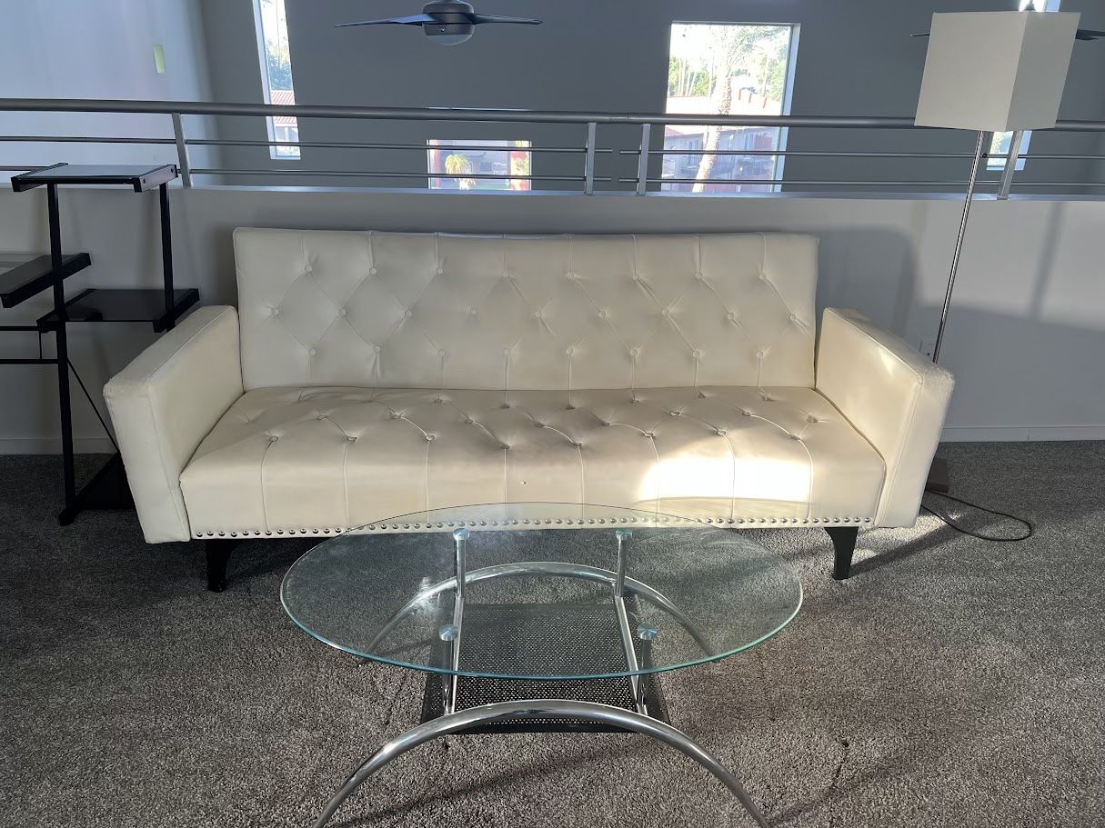 White faux Leather Futon