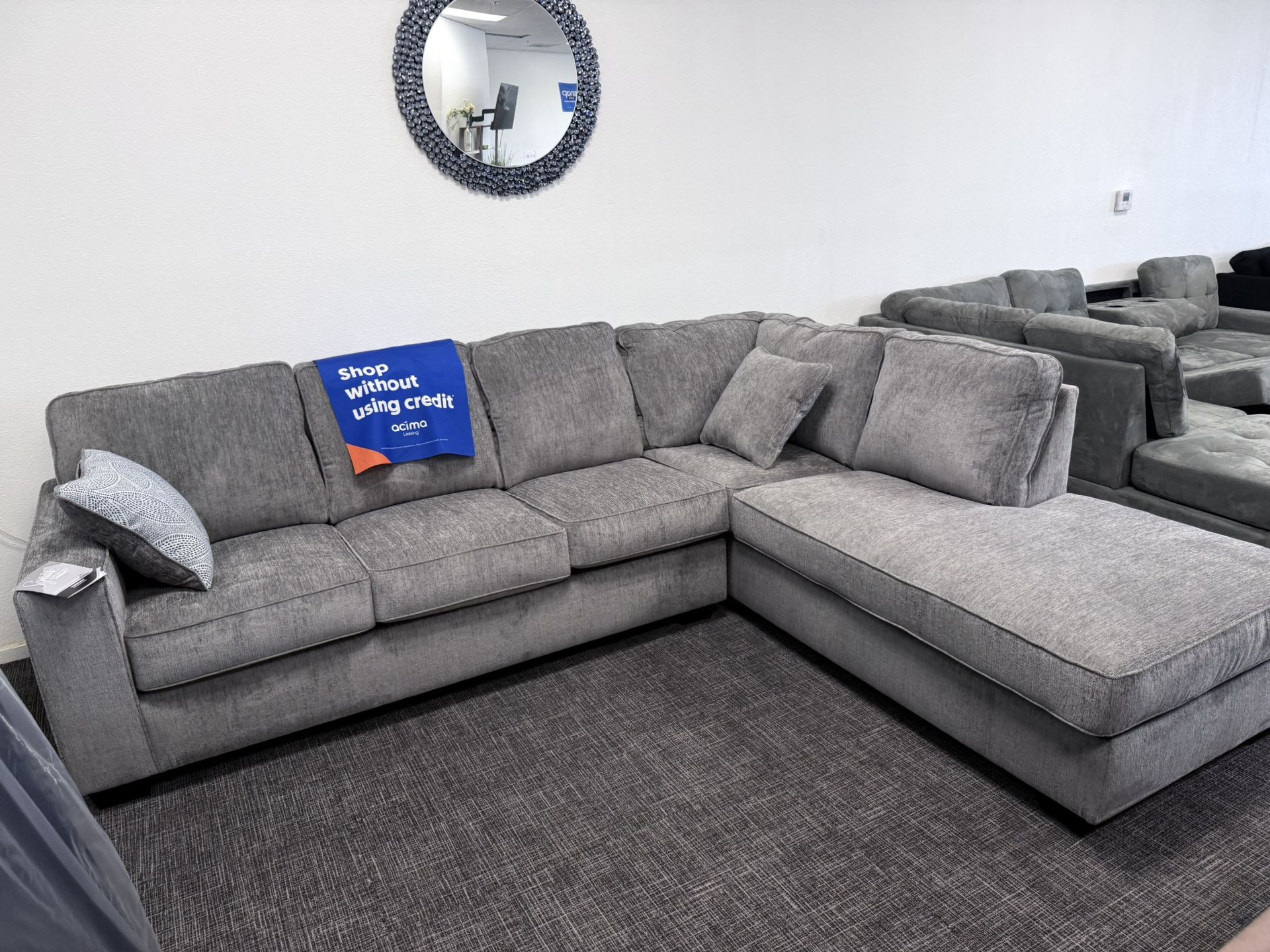 Light Gray Sofa Sectional W/ Chaise Lounge - EZ $10 Down Payment Options Available 