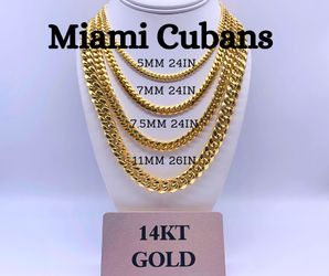 New Arrivals! 14K Miami Cubans! Limited stock see description for sizes.