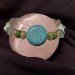 Turquoise, Emerald, Green Aventurine, Aquamarine Crystal Bracelet 
