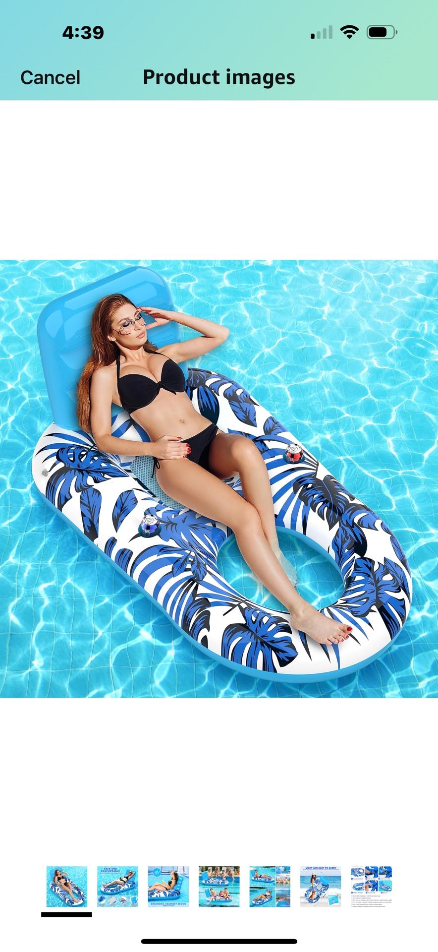 Pool Floats Adult Inflatable Lounger with Backrest and Cup Holders, Large Pool Float Chair for Swimming Pool Beach Lake, Comfortable Water Floaties fo