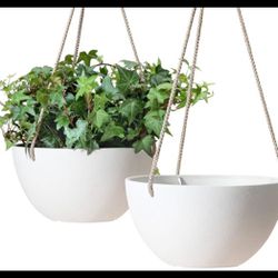 La Jolie Muse White Hanging Planter Basket - 8 Inch Indoor Outdoor Flower Pots