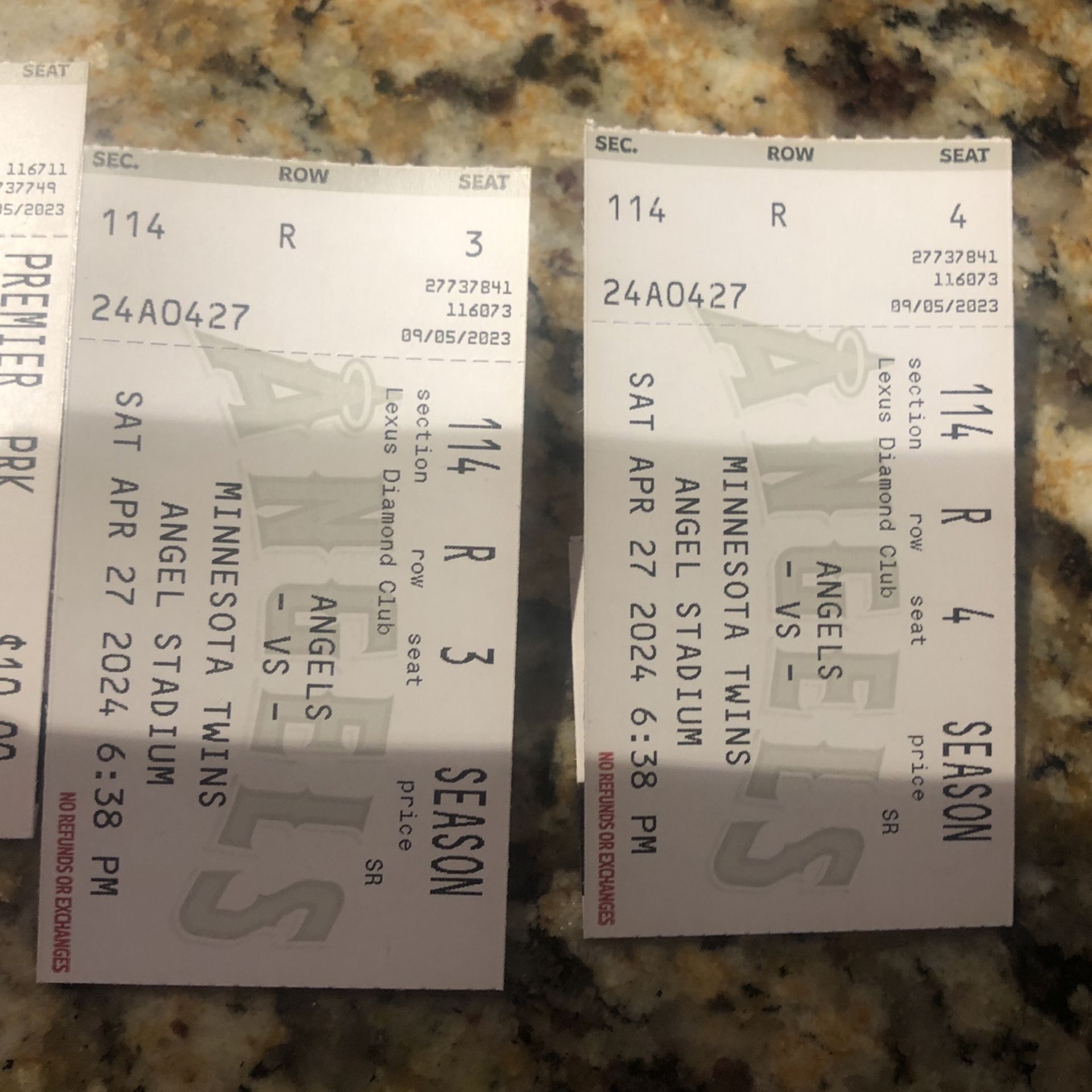 Angels Vs Minnesota Twins Lexus Diamond Club seats Plus VIP Parking 