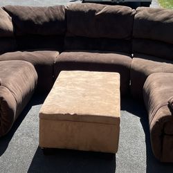 Brown Sectional Reclining Couch With Ottoman Storage 