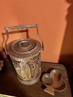 1970’s Ice Bucket With Clover Shaped Wood Bowl