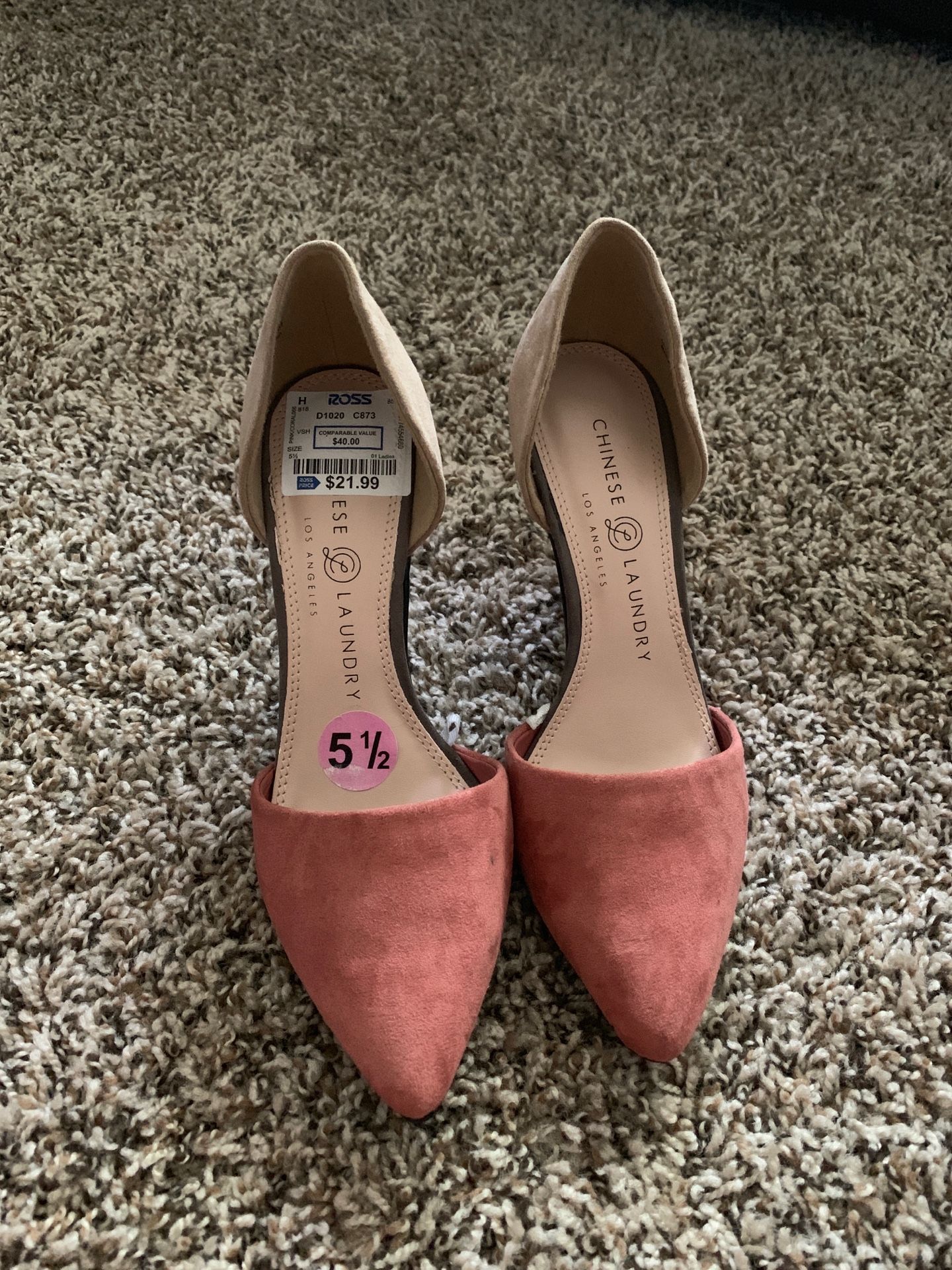 New Pink and beige suede 4” heels Size 5 1/2