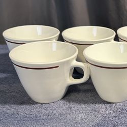 (6) Vintage Corning Ware White with Brown Stripe Coffee Mug Tea Cup set of 6