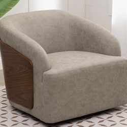 Modern Swivel Accent Chair – Upholstered + Wood Finish – Excellent Condition