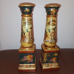 Royal Satsuma Pair Of Candlesticks Circa 1900s 9 1/2" Tall Beautiful Pair Of Royal Satsuma candlesticks Circa 1900s 