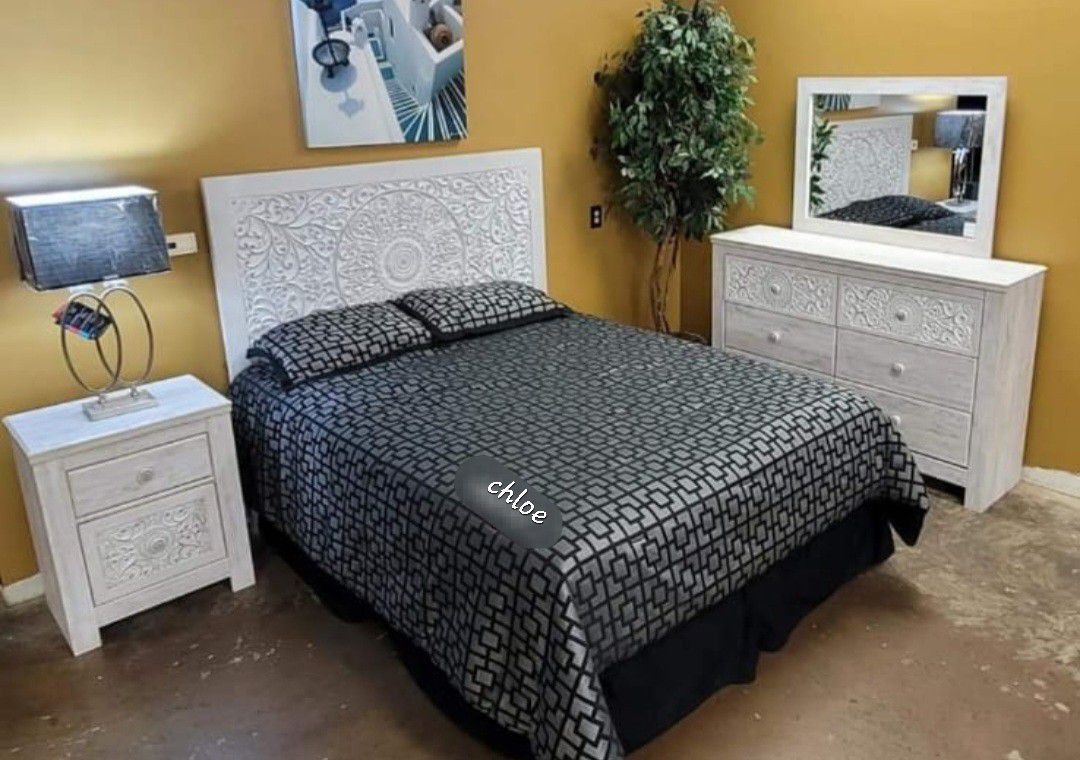 
\ASKdISCOUNTcOUPOn] queen King full twin bed dresser mirror nightstand bunk mattress /3pcs/🛎px Whitewash Panel Bedroom Set 