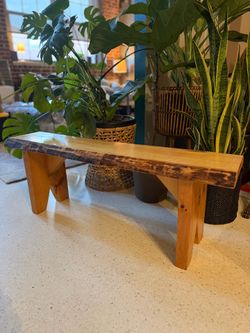 Solid Wood Rustic Live-Edge Bench / Plant Stand