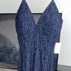 Navy Blue Glitter Prom Dress W/ Slit Size Small