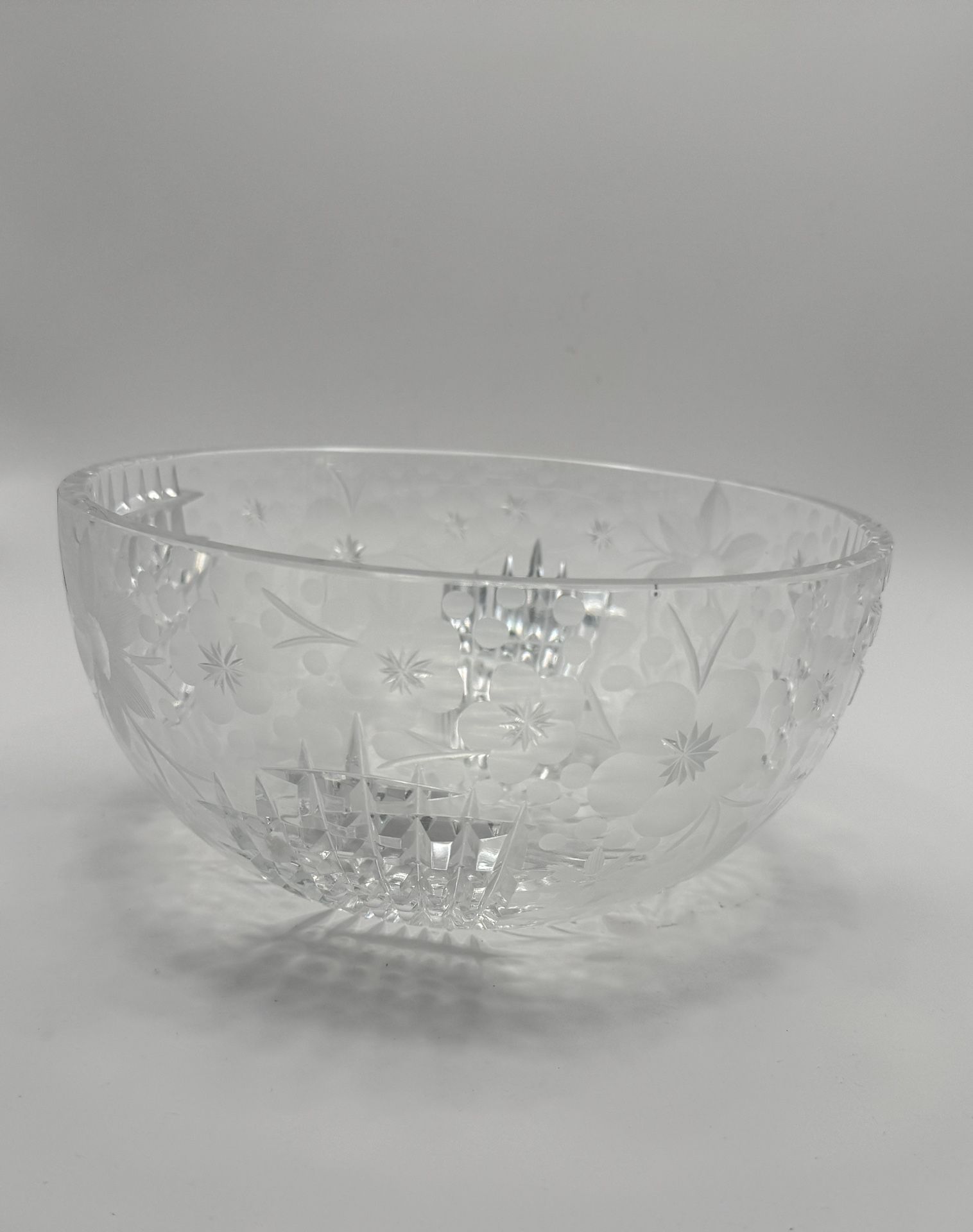 Vintage Dresden Crystal Bowl - Starburst, Floral Etching, 8” Bowl