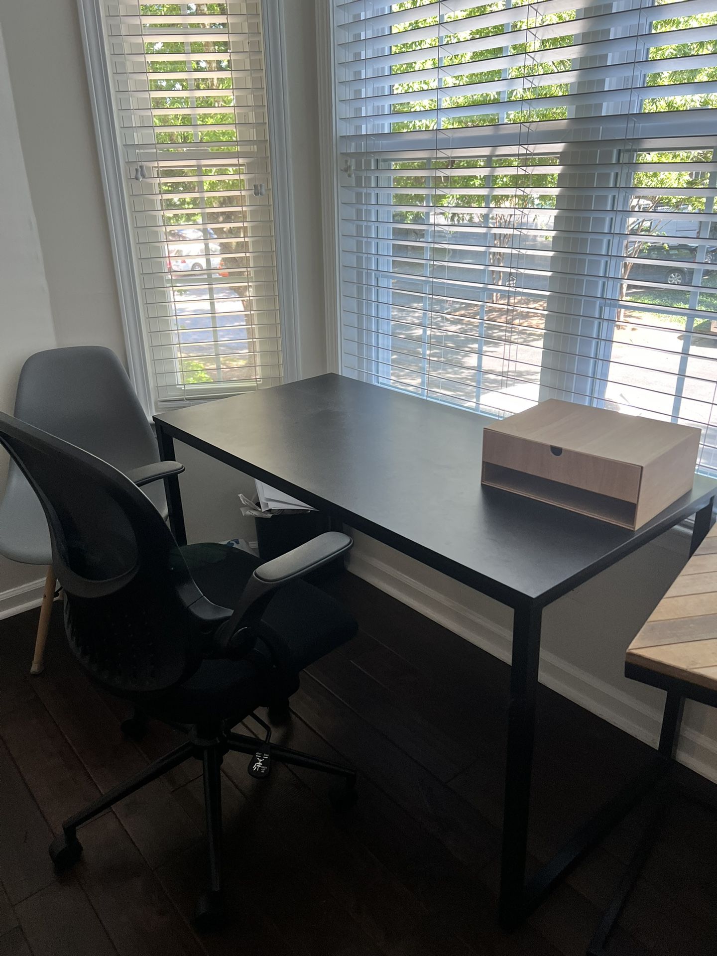 Black Metal Frame Desk + Ergonomic Chair