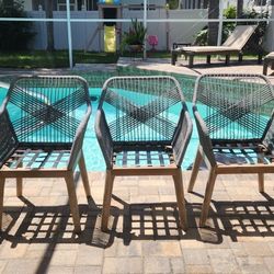 5 Outdoor Patio Woven Rope Dining Chairs With Armrest - NEW Cushions!