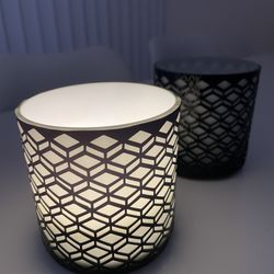 Rare, Like New! Modern Designer Geometric Two-Layer Glass Candle Light Holder - Black And White