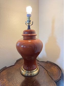Mid Century Modern MCM 1960s Terracotta Orange Ceramic Ginger Jar Table Lamp