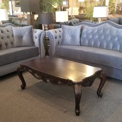 Brand New Gray Velvet Modern Sofa + Loveseat 2PCs Set