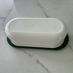 Tupperware Tabletop Covered Butter Dish Keeper White and Hunter Green