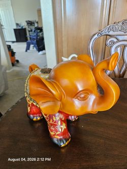 Decorative Elephant Figurine with Gold Floral Detail