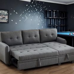 New! 85” Dark Grey Sectional Sofa Bed, Sectional Sofa Bed, Grey Sofa, Sleeper Sofa, Grey Couch, Reversible Sectional, Sectional Sofa With Pull-out Bed