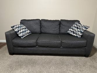 Navy Blue Fabric Sofa With Two Decorative Pillow