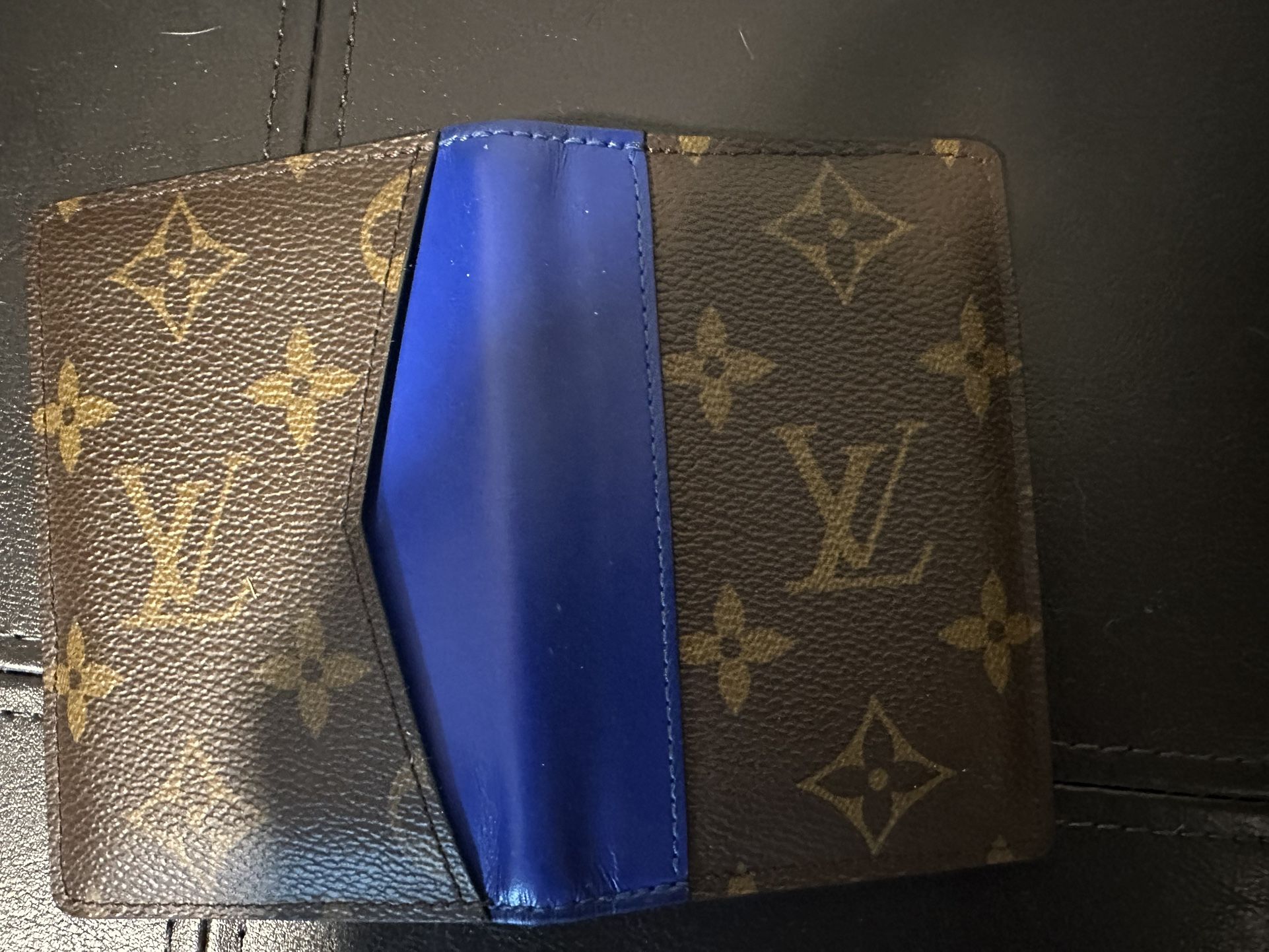 NWT Louis Vuitton Brown Monogram Macassar Pocket Organizer Wallet Blue AUTHENTIC