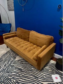 Modern Mustard Velvet Tufted Sofa / Couch – Mid Century Style