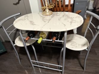 Brand New Marble-Look Bistro Set w/ Wine Rack 🍷