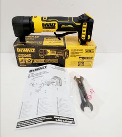 DEWALT DCG422B 20V MAX brushless cordless right angle die grinder. This yellow and black tool has a 1/4 inch collet and a paddle switch with a lock-of