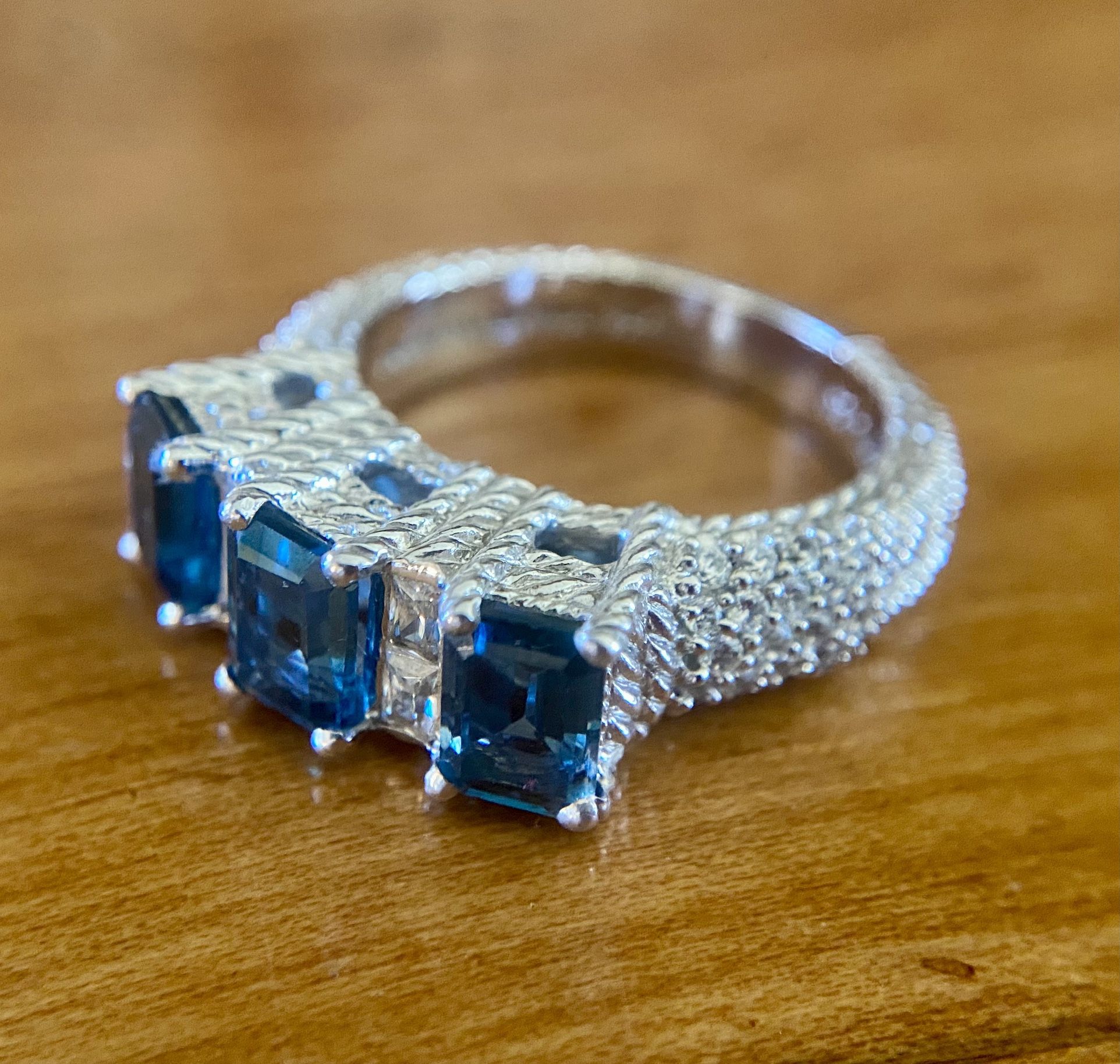 Judith Ripka 925 Sterling Silver London Blue Topaz Ring Size