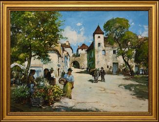 Emile Lacomte Painting European Village Print with Frame
