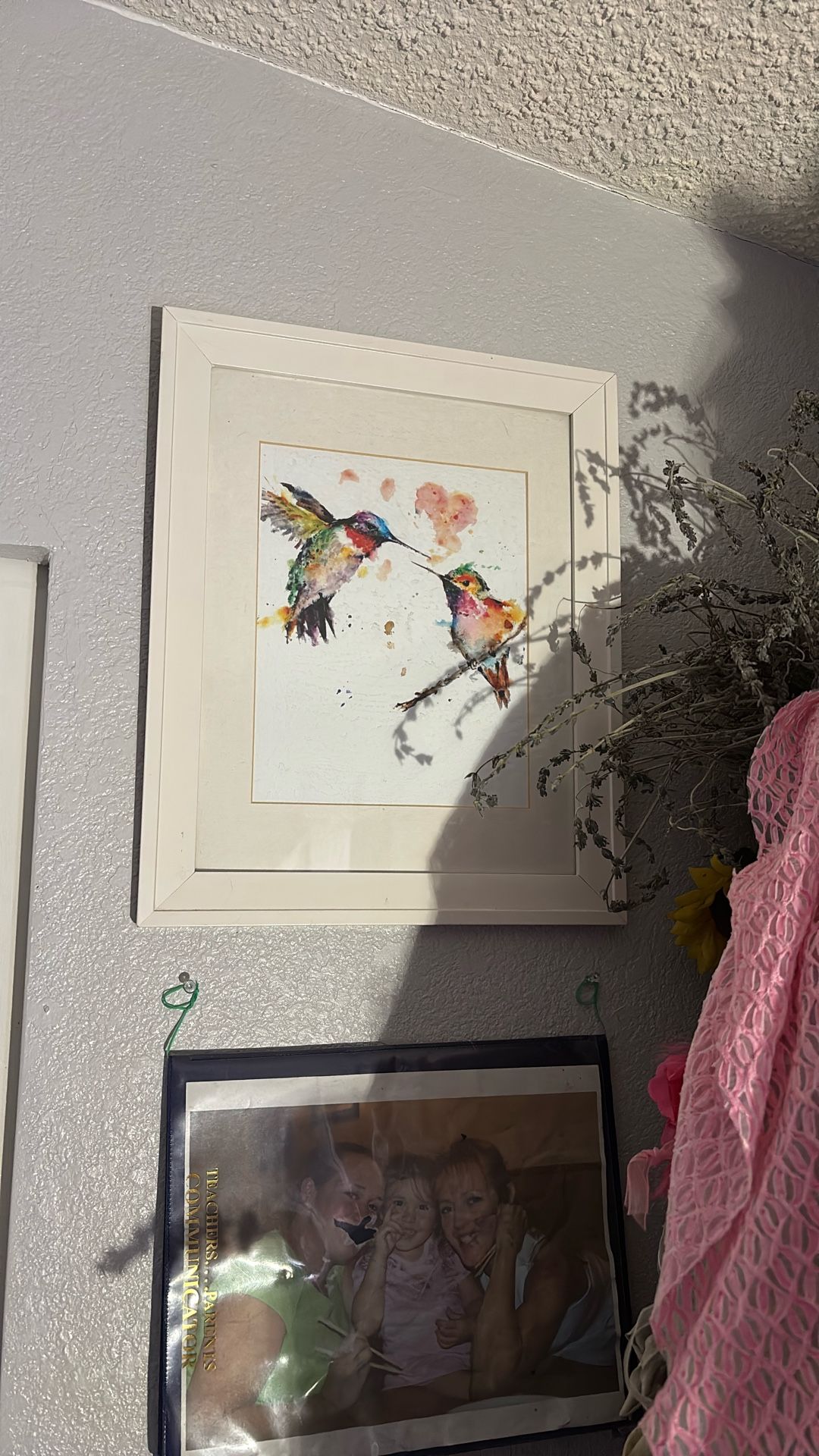 Hummingbirds In Flight W Heart Watercolor Print