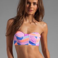 Zinke Katie Bustier Bandeau Bikini Top in orchid chevron size S