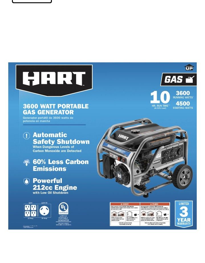 Hart 360OW UL Generator with CO
Protection & Auto Shutdown