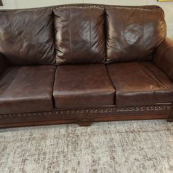 Used Brown Leather Sofa And Love Seat 