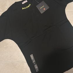 Palm Angels Men's Black Lime Green Logo Short Sleeve Crew Neck T-Shirt Size S