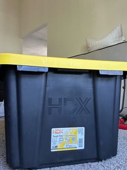 HDX R 17 Gal. Tough Storage Tote in Black with Yellow Lid Store SKU# 1010-579-939