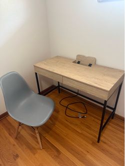 Modern Wood Desk with Built-In Outlets + USB