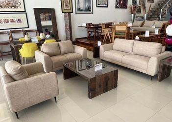 Beige Fabric Sofa Set with Armchair