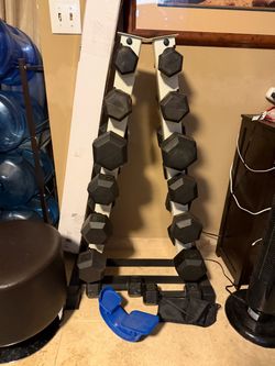 York Rubber Hex Dumbbell Set with A-Frame Rack