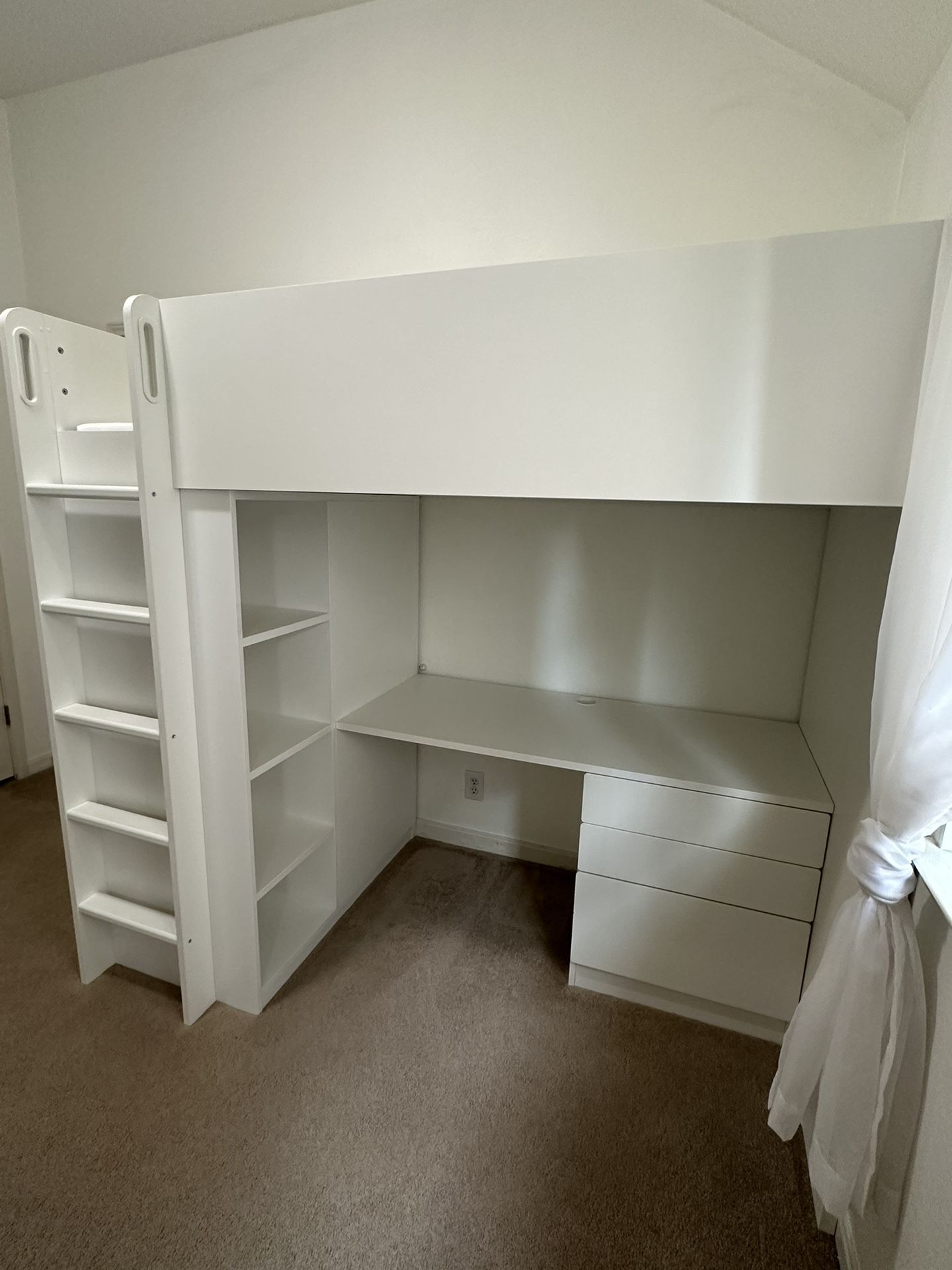 IKEA Smastad Loft Bed White Desk Four Drawers Asvang Foam Mattress Twin