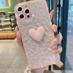 Heart Decor Textured Phone Case Iphone 13 Pro Max