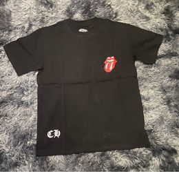 Rolling StonesXChromeHeart Black Graphic T-Shirt Tongue logo